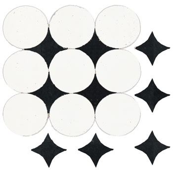 Mosaic House Moroccan tile Soho S 26-6 Polar White Black  zellige, mosaic, zellij, field, pattern, glaze, simple, modern, circles 